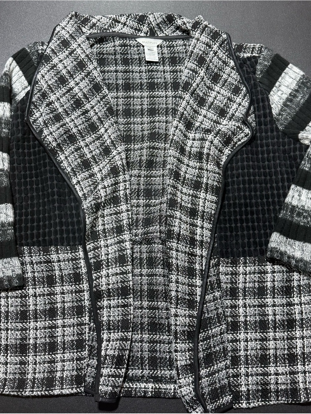 Multiples Black and White Plaid Open-Front Cardigan